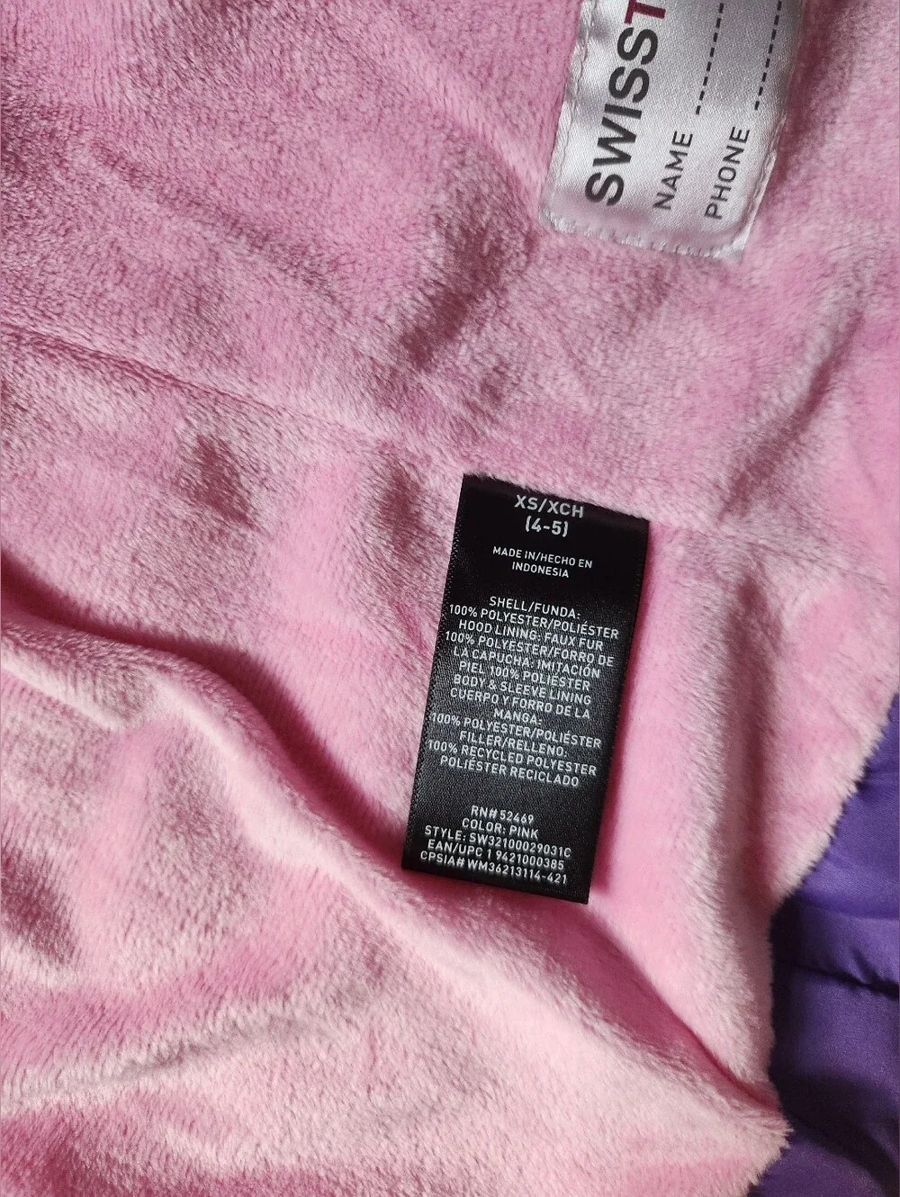 SwissTech Pink Purple Ombre Puffer Coat Girls Size XS 4/5 NWOT